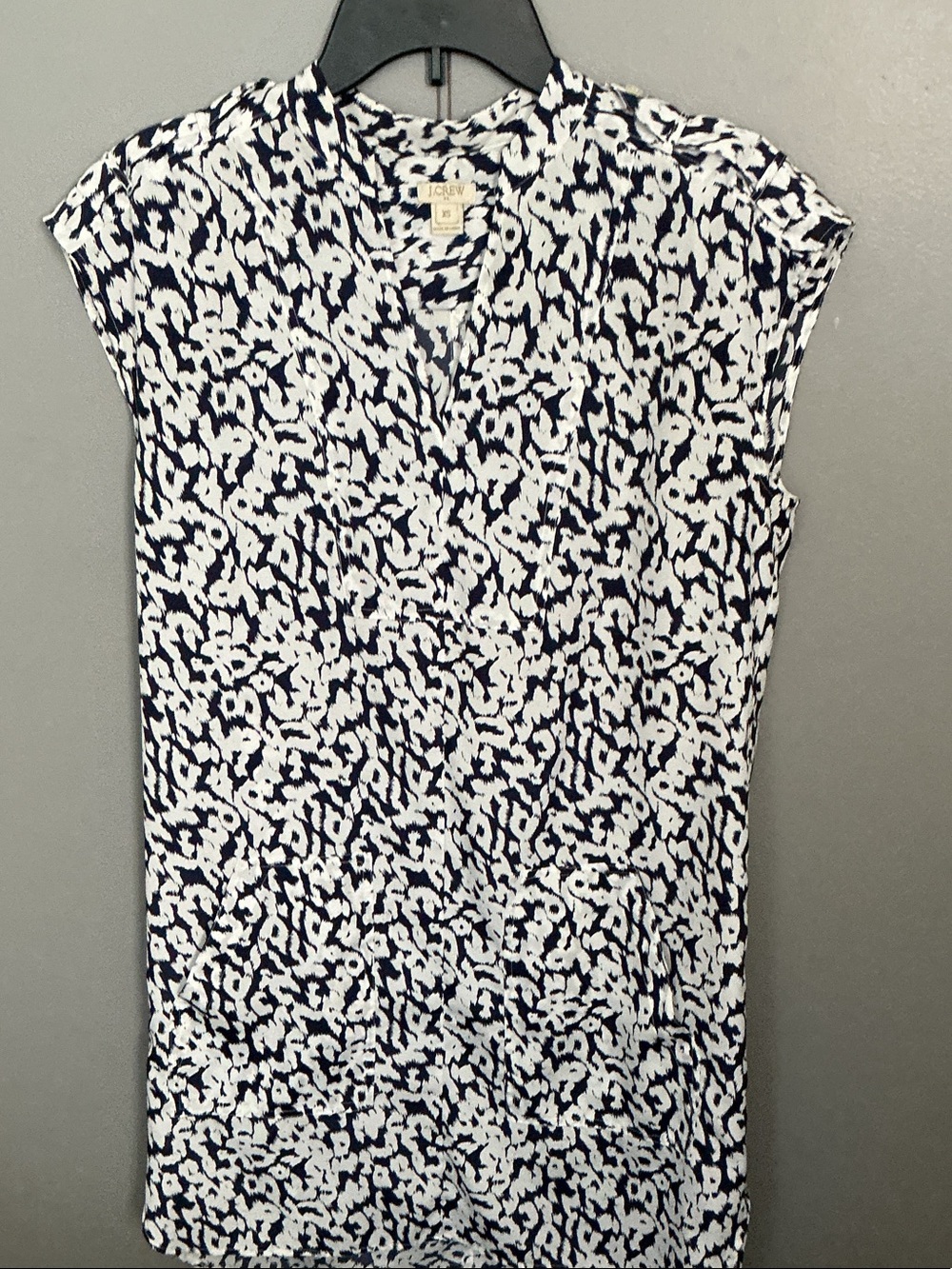 J. Crew Navy and White Abstract Cap Sleeve Tunic.